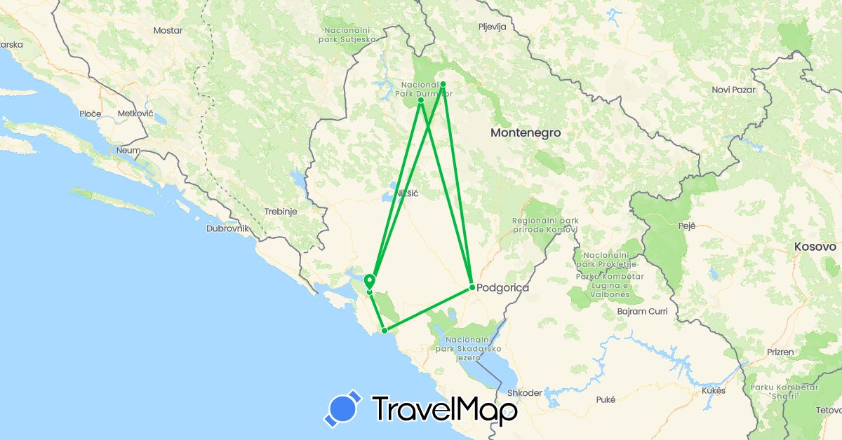 TravelMap itinerary: bus in Montenegro (Europe)